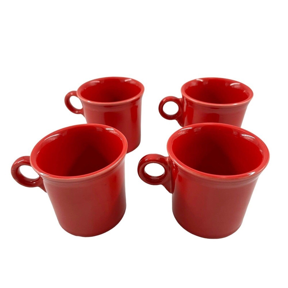 HLC Fiestaware Cups Red Scarlet Ring Handle Coffee Tea Cup Mug Lot of 4